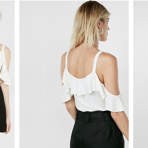 Express Ruffle Overlay Cold Shoulder Blouse - Picture 5 of 5